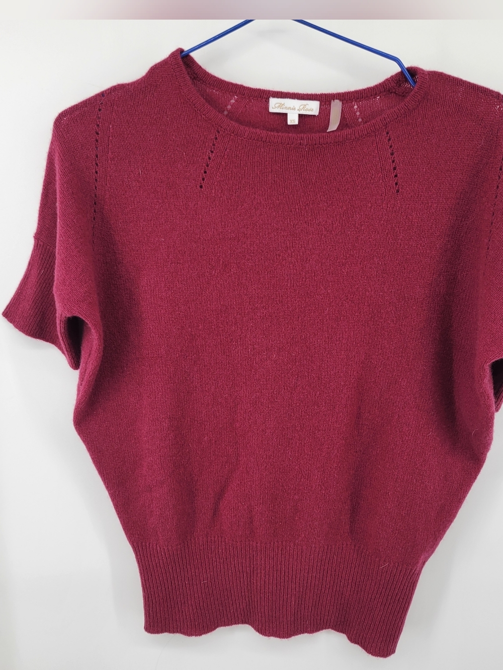 Minnie Rose Cashmere Women's Short Sleeve Knit Sweater - Berry Size XS